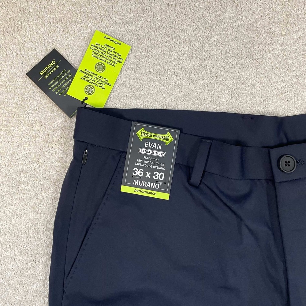 NWT Murano Performance Evan Fit Mens 36x30 Navy Blue Extra Slim Golf Pants - Picture 3 of 6